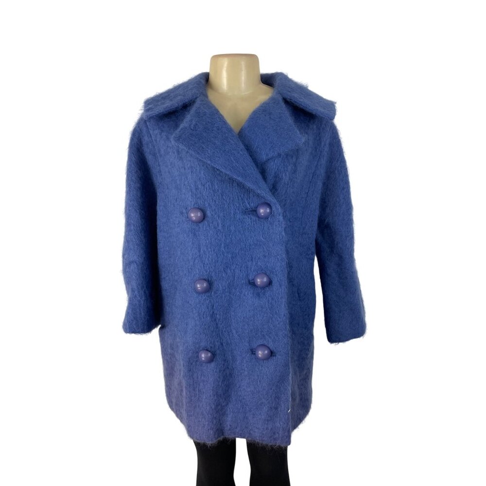 Vintage Sandison Womens Blue Double-Breasted Coat With Buttons